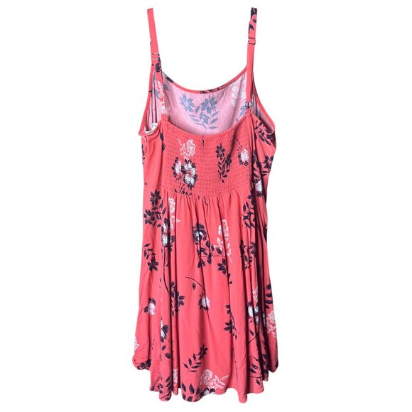 GAP Floral Boho Aline Dress Adjustable Straps Smocked Back Coral Red Midi Size M - Picture 2 of 11